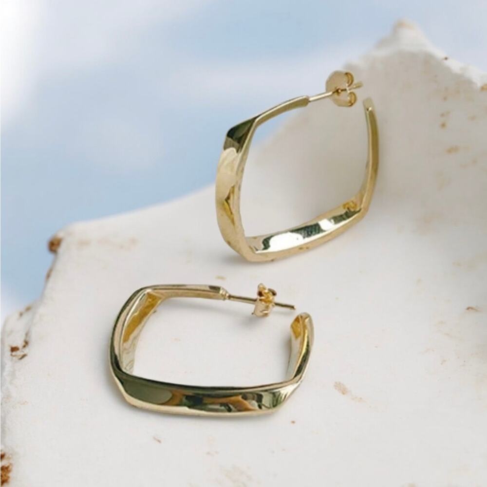 NEW 18K yellow gold plated square classic hoop earrings jewelry B22A - Picture 8 of 8